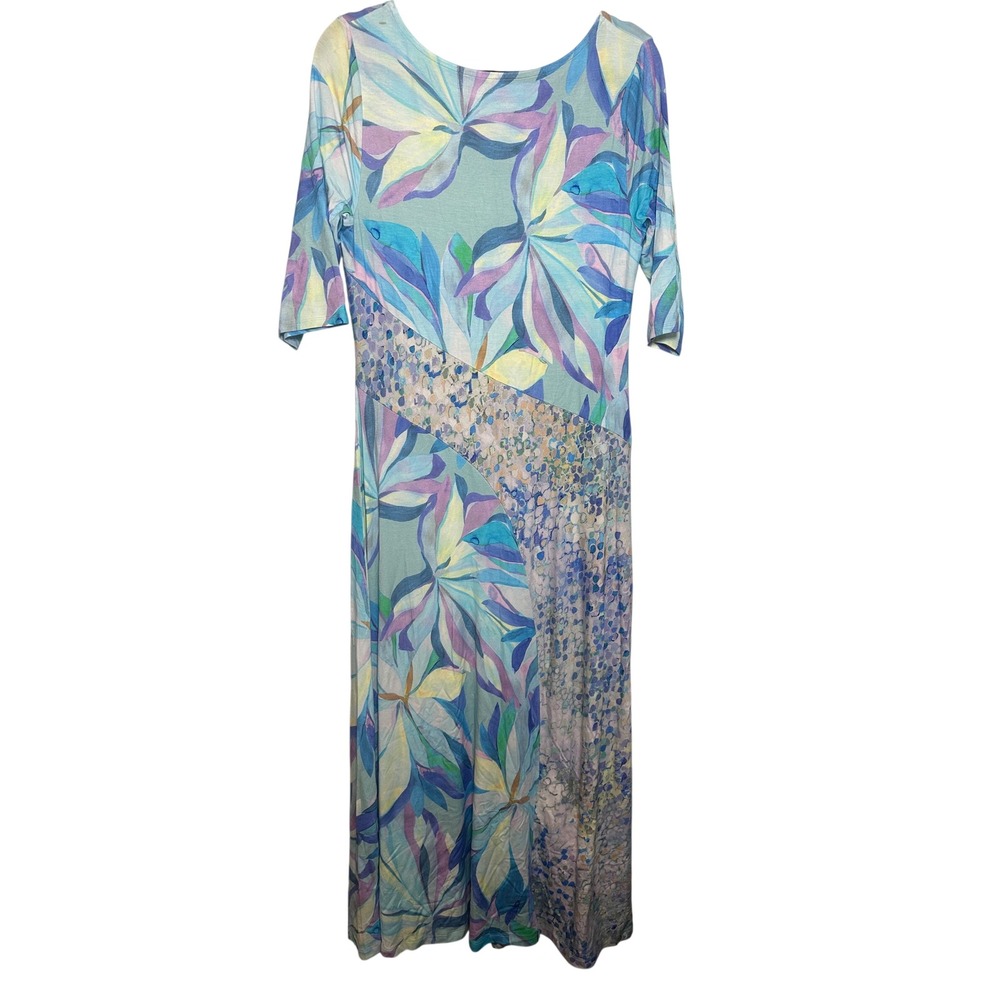 Soft Surroundings Womens Floral Watercolor Maxi Dress Blue Purple M Resortwear - Picture 5 of 5